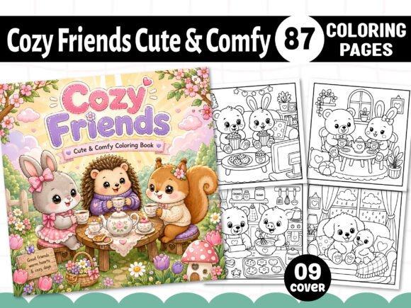 Download Cozy Friends Cute &amp; Comfy Coloring Pages - Premium Resources