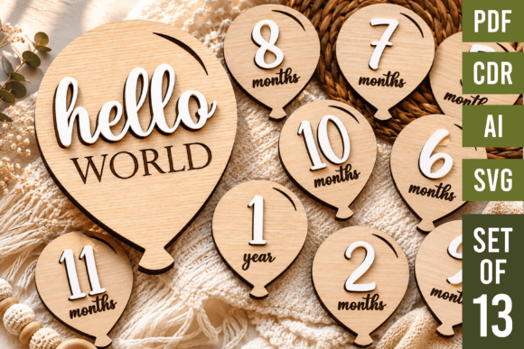 Download Baby Milestone Cards SVG, Balloon Design - Card Collection