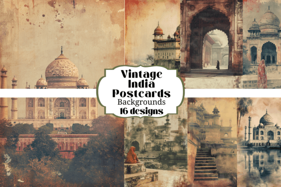 Download 16 Vintage India Postcard Backgrounds - Card Collection