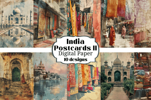 Download Vintage India Postcards Digital Papers - Card Collection